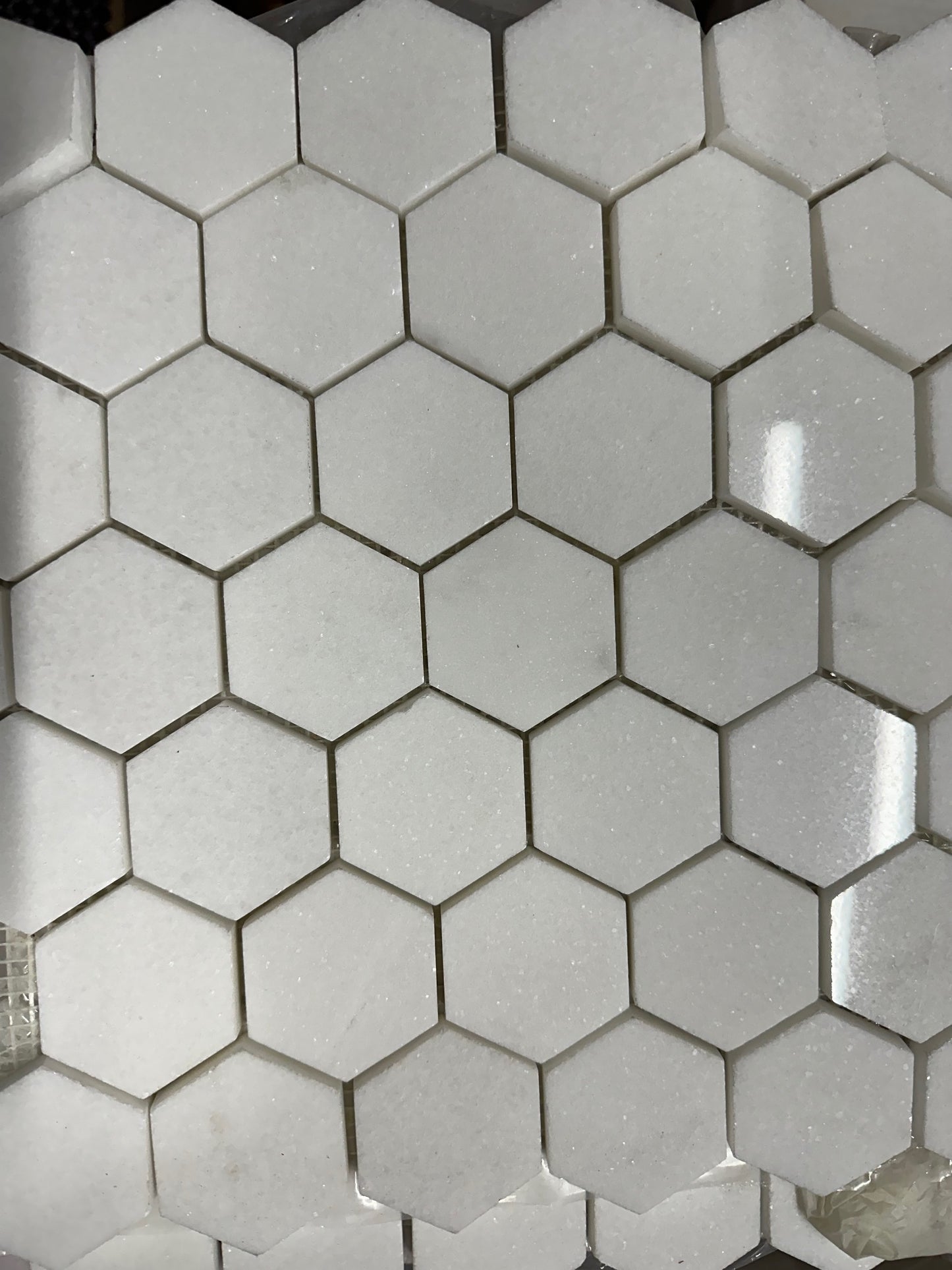 Marble mosaics hex 2" white