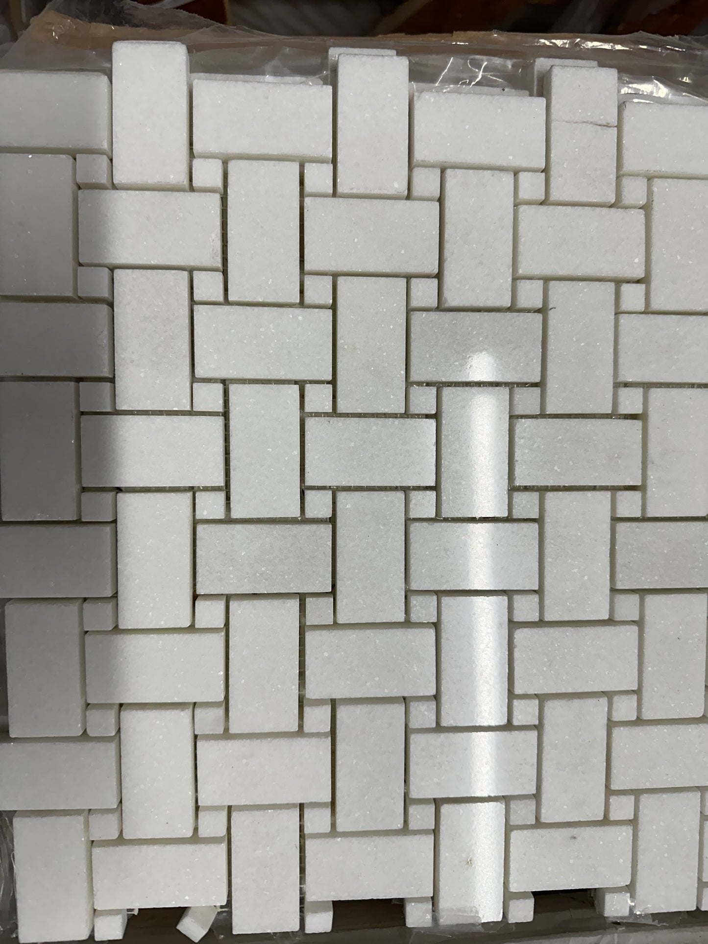 Marble Mosaics Basketweave White