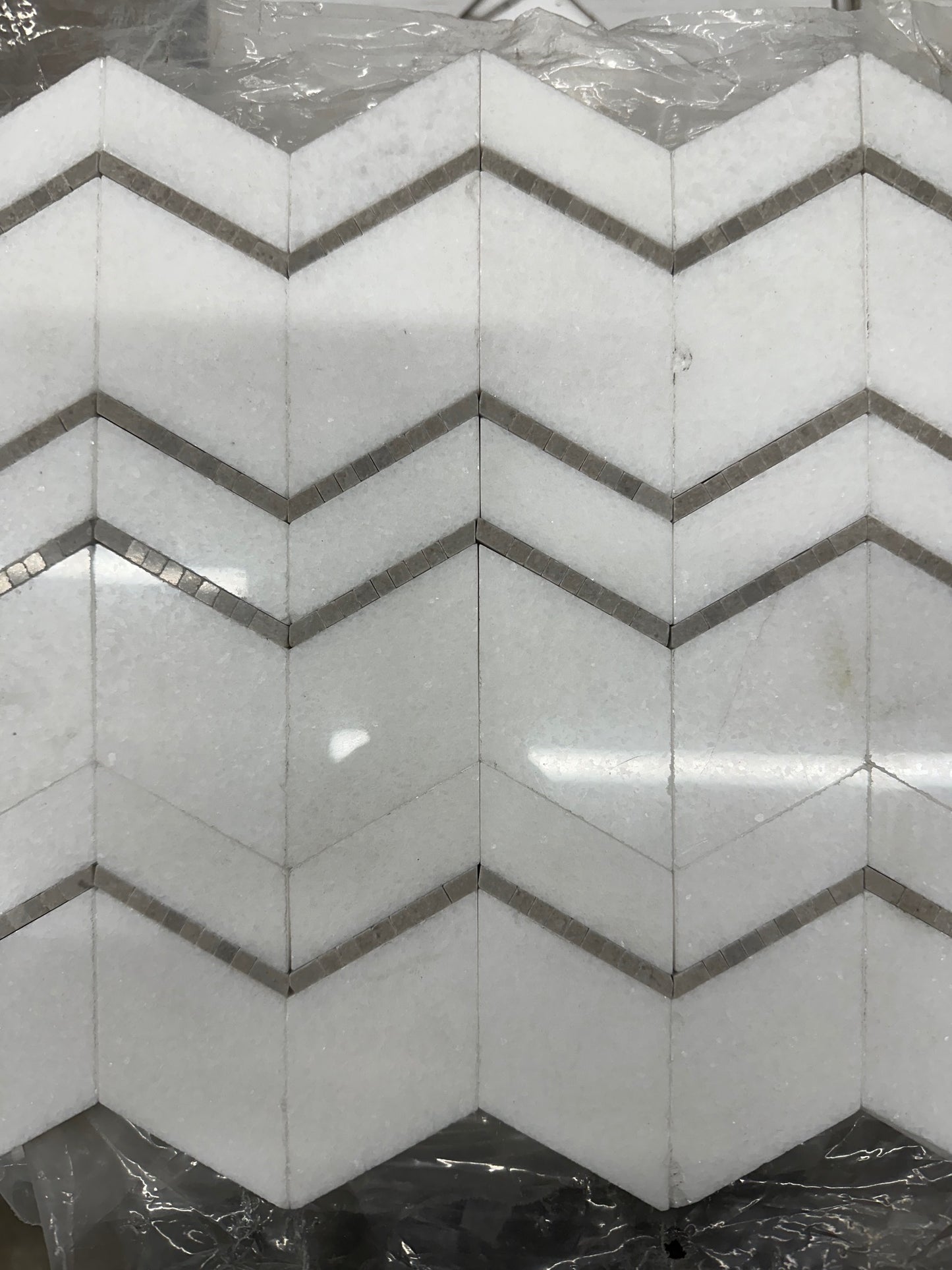 Waterjet Chevron mosaics Thasos + Gray