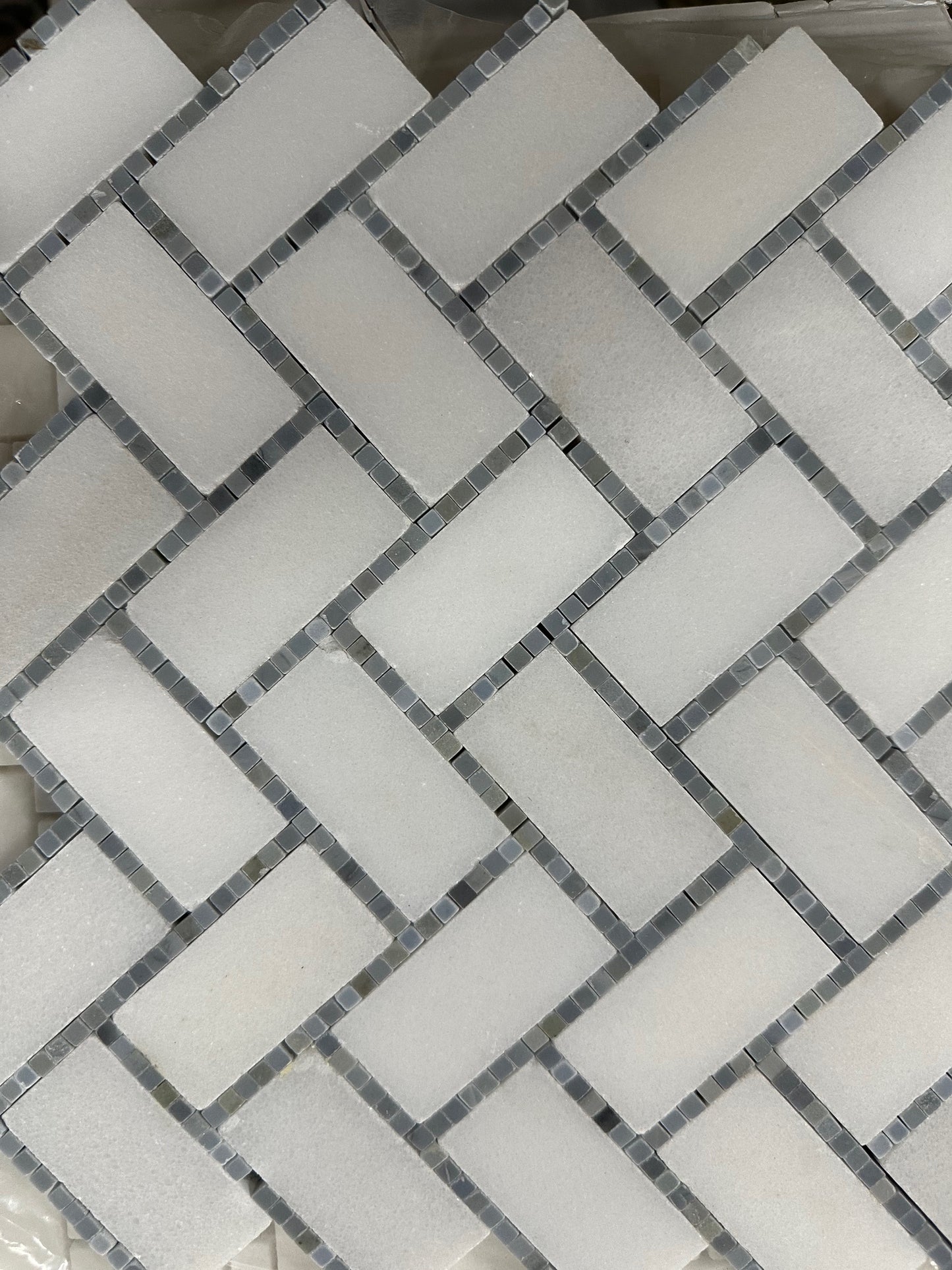 Herringbone Appeal Thasos +Blue mosaics